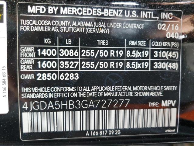 4JGDA5HB3GA727277 - 2016 MERCEDES-BENZ GLE 350 4MATIC BLACK photo 13