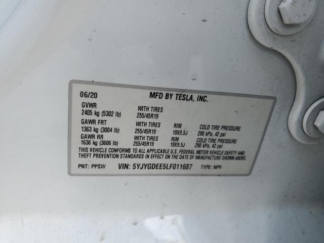 5YJYGDEE5LF011687 - 2020 TESLA MODEL Y Ağ foto 12
