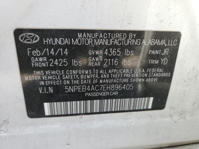 5NPEB4AC7EH896405 - 2014 HYUNDAI SONATA GLS WHITE photo 12