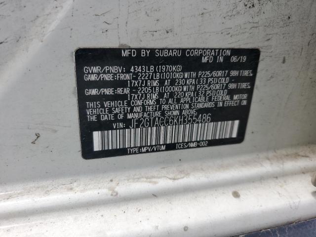 JF2GTACC6KH355486 - 2019 SUBARU CROSSTREK PREMIUM أبيض صورة 13