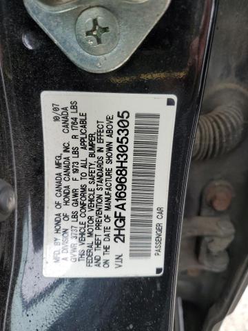 2HGFA16968H305305 - 2008 HONDA CIVIC EXL შავი ფოტო 12