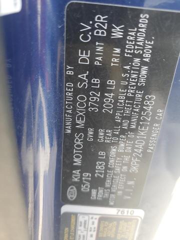 3KPF24AD1KE125483 - 2019 KIA FORTE FE ლურჯი ფოტო 13