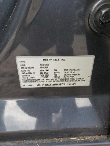 5YJYGDEE5MF088173 - 2021 TESLA MODEL Y GRAY photo 12