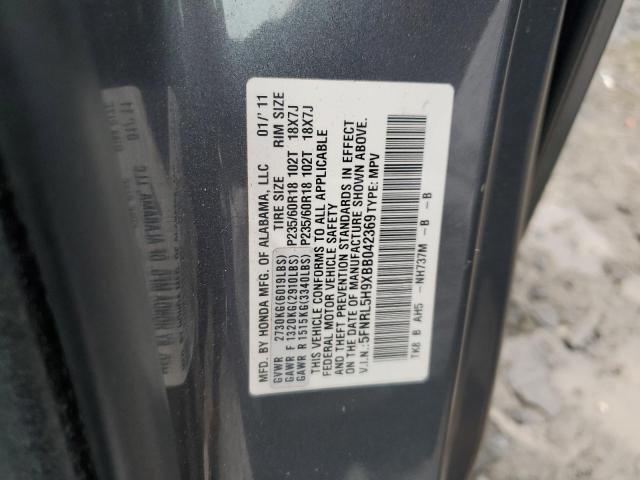 5FNRL5H9XBB042369 - 2011 HONDA ODYSSEY TOURING GRAY photo 13