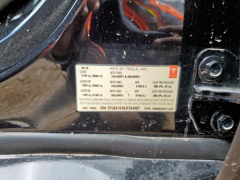 5YJSA1E40JF264667 - 2018 TESLA MODEL S Czarny zdjęcie 13