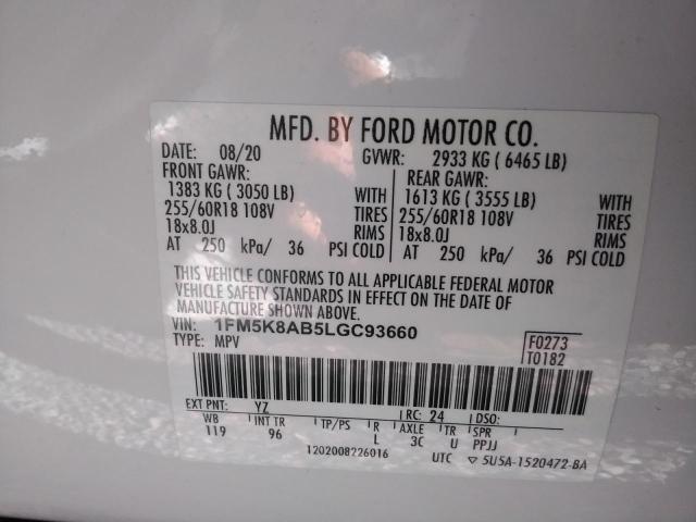 1FM5K8AB5LGC93660 - 2020 FORD EXPLORER POLICE INTERCEPTOR 白色 照片 14