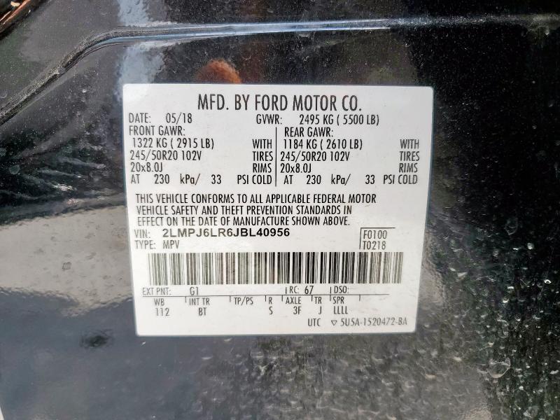 2LMPJ6LR6JBL40956 - 2018 LINCOLN MKX RESERVE Սև լուսանկար 13