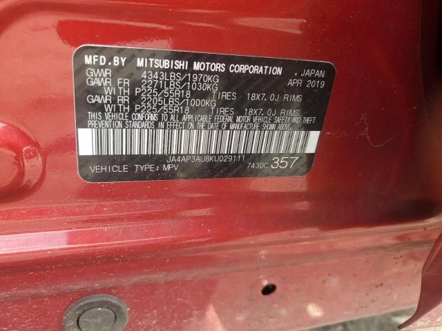 JA4AP3AU8KU029111 - 2019 MITSUBISHI OUTLANDER ES RED photo 13