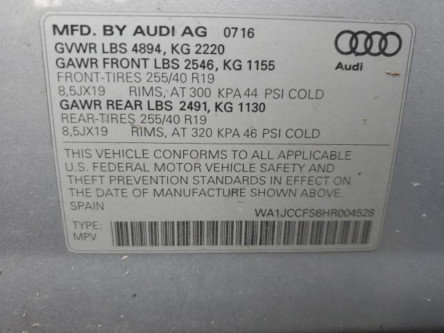 WA1JCCFS6HR004528 - 2017 AUDI Q3 PREMIUM PLUS SILVER photo 13