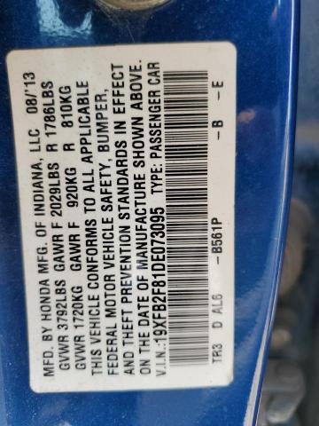 19XFB2F81DE073095 - 2013 HONDA CIVIC EX ლურჯი ფოტო 12