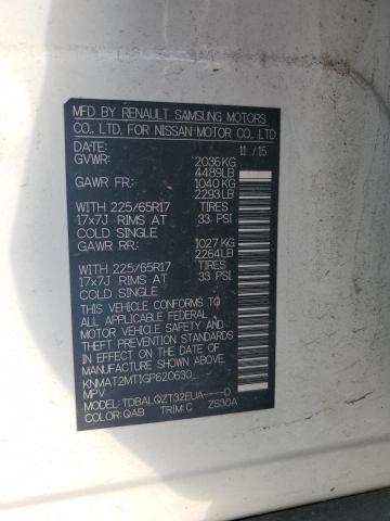 KNMAT2MT1GP620630 - 2016 NISSAN ROGUE S WHITE photo 12