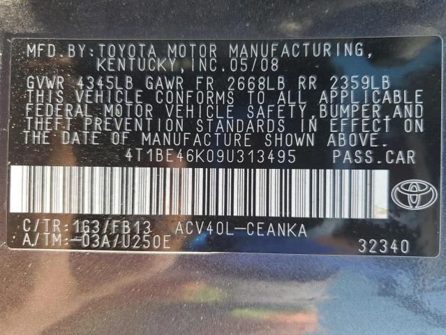 4T1BE46K09U313495 - 2009 TOYOTA CAMRY BASE GRAY photo 13