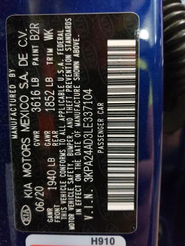 3KPA24AD3LE337104 - 2020 KIA RIO LX BLUE photo 13