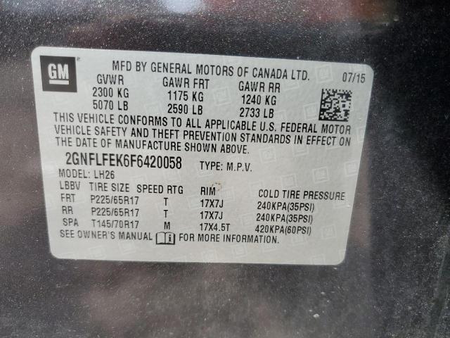 2GNFLFEK6F6420058 - 2015 CHEVROLET EQUINOX LT CHARCOAL photo 13