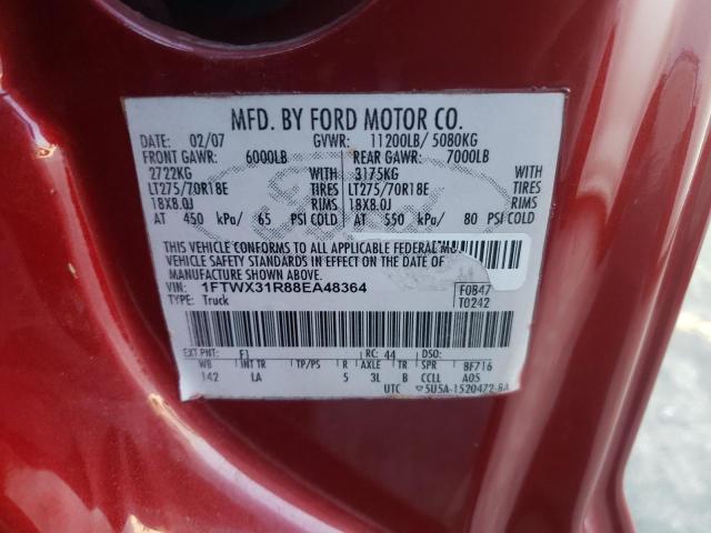 1FTWX31R88EA48364 - 2008 FORD F350 SRW SUPER DUTY RED photo 12