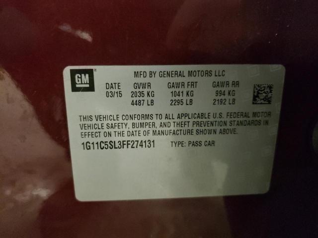 1G11C5SL3FF274131 - 2015 CHEVROLET MALIBU 1LT Tünd qırmızı foto 12