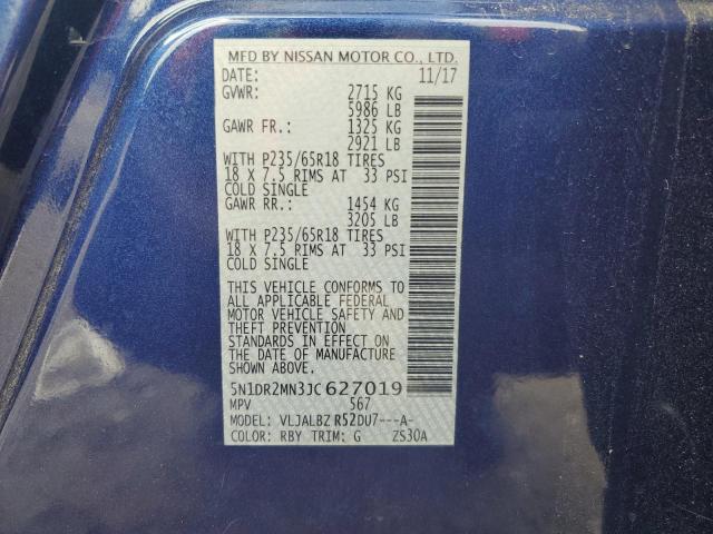 5N1DR2MN3JC627019 - 2018 NISSAN PATHFINDER S BLUE photo 14