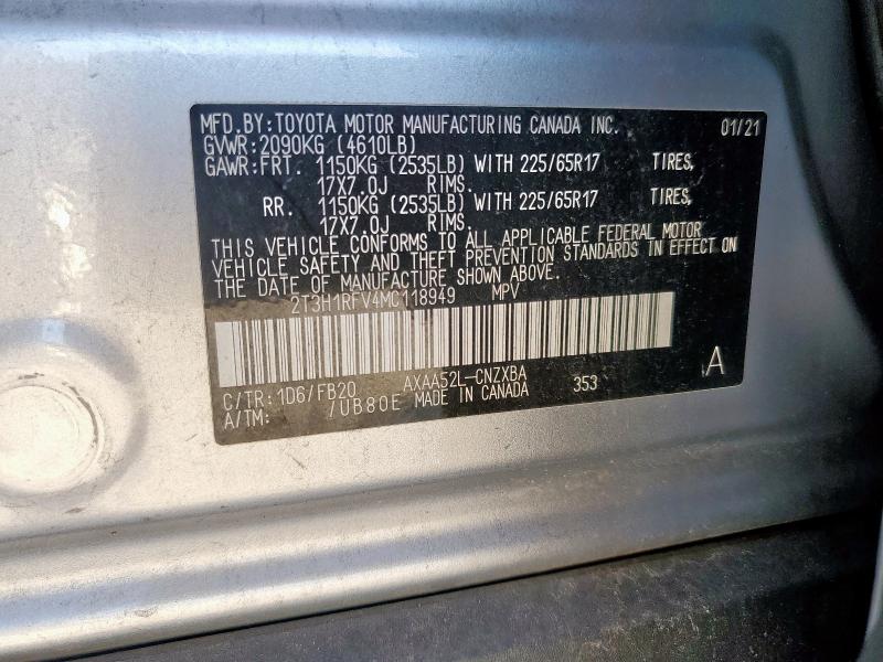 2T3H1RFV4MC118949 - 2021 TOYOTA RAV4 LE SILVER photo 12