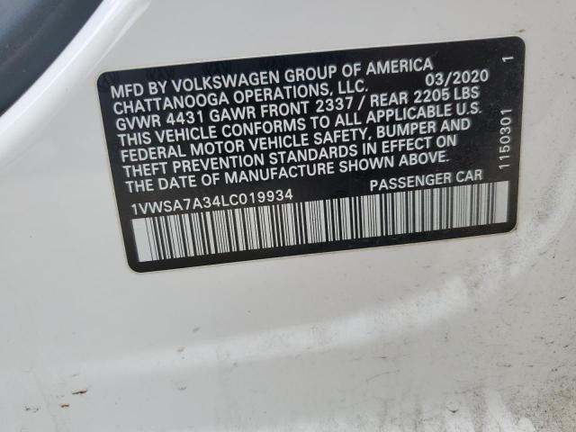 1VWSA7A34LC019934 - 2020 VOLKSWAGEN PASSAT SE 白色 照片 12