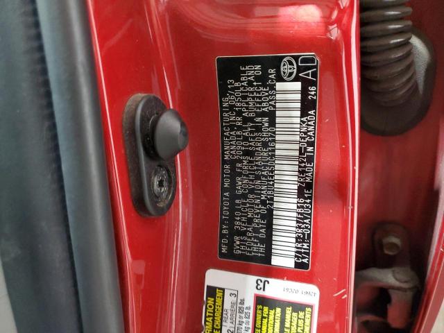 2T1BU4EE5DC116170 - 2013 TOYOTA COROLLA BASE RED photo 12