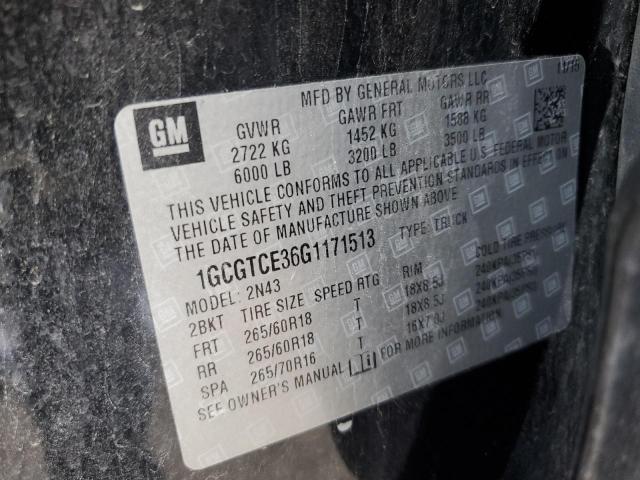 1GCGTCE36G1171513 - 2016 CHEVROLET COLORADO LT BLACK photo 12