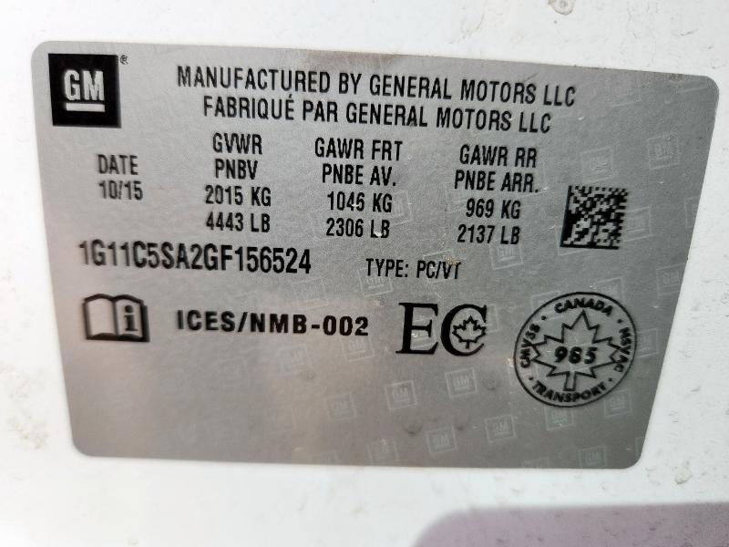 1G11C5SA2GF156524 - 2016 CHEVROLET MALIBU LIM LT თეთრი ფოტო 12