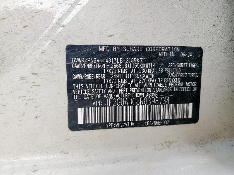 JF2GUADC8R8398734 - 2024 SUBARU CROSSTREK PREMIUM თეთრი ფოტო 14