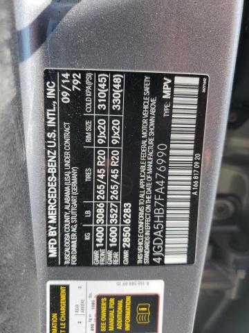 4JGDA5HB7FA476990 - 2015 MERCEDES-BENZ ML 350 4MATIC SILVER photo 13