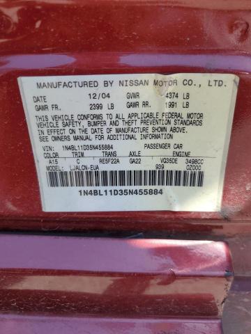 1N4BL11D35N455884 - 2005 NISSAN ALTIMA SE RED photo 13