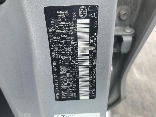 2T1KR32E58C715091 - 2008 TOYOTA COROLLA MA XR SILVER photo 12