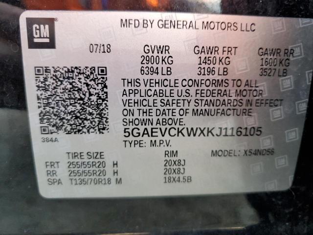 5GAEVCKWXKJ116105 - 2019 BUICK ENCLAVE AVENIR BLACK photo 14