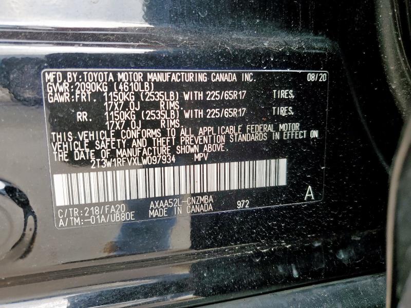 2T3W1RFVXLW097934 - 2020 TOYOTA RAV4 XLE BLACK photo 14