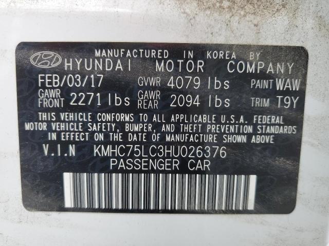 KMHC75LC3HU026376 - 2017 HYUNDAI IONIQ SEL WHITE photo 12