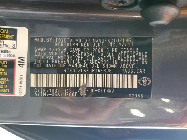 4T4BF3EK4BR164898 - 2011 TOYOTA CAMRY BASE GRAY photo 12