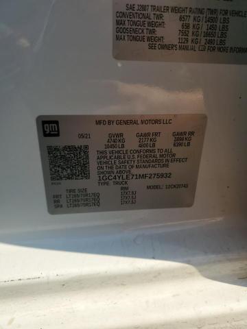 1GC4YLE71MF275932 - 2021 CHEVROLET SILVERADO K2500 HEAVY DUTY WHITE photo 12