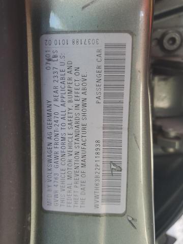 WVWTH63B22P118938 - 2002 VOLKSWAGEN PASSAT GLX 4MOTION მწვანე ფოტო 12