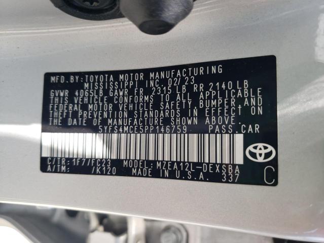 5YFS4MCE5PP146759 - 2023 TOYOTA COROLLA SE SILVER photo 12