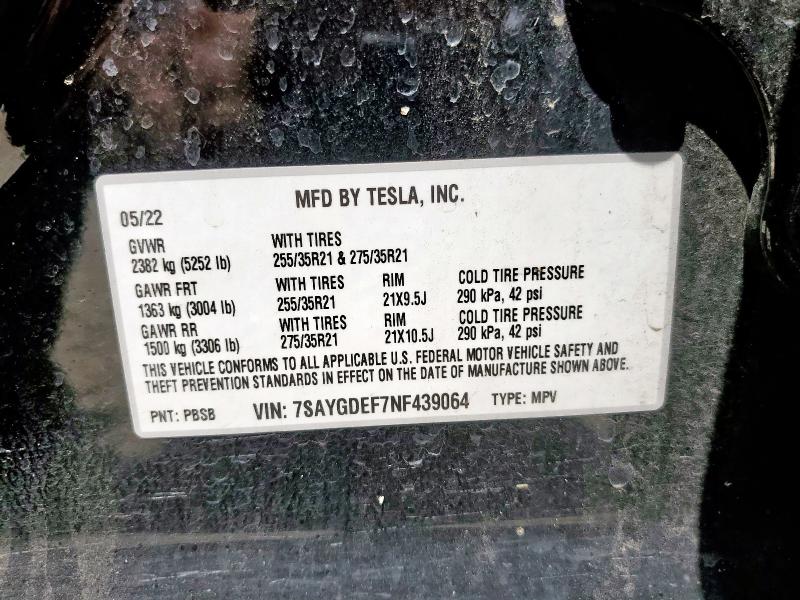 7SAYGDEF7NF439064 - 2022 TESLA MODEL Y BLACK photo 13