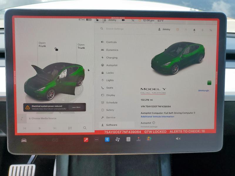 7SAYGDEF7NF439064 - 2022 TESLA MODEL Y BLACK photo 9