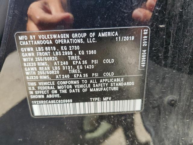1V2XR2CA8KC620969 - 2019 VOLKSWAGEN ATLAS SE Чорний фото 12