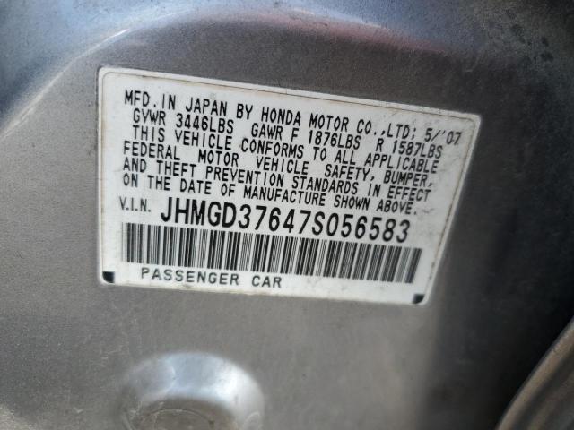 JHMGD37647S056583 - 2007 HONDA FIT S ნაცრისფერი ფოტო 12