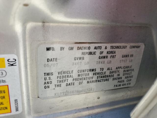 KL1TD56638B023242 - 2008 CHEVROLET AVEO BASE Gümüş foto 12
