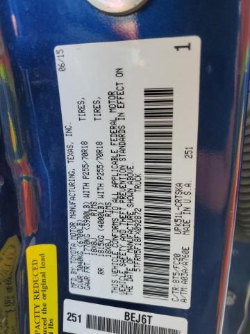 5TFRM5F18FX092872 - 2015 TOYOTA TUNDRA DOUBLE CAB SR/SR5 BLUE photo 12