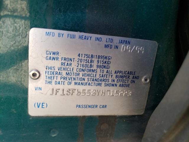 JF1SF6558YH715223 - 2000 SUBARU FORESTER S GREEN photo 12