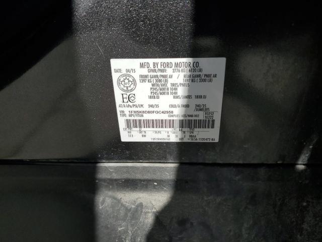 1FM5K8D80FGC42958 - 2015 FORD EXPLORER XLT GRAY photo 14