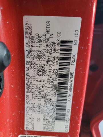 3TMJU62N37M042321 - 2007 TOYOTA TACOMA DOUBLE CAB PRERUNNER RED photo 12