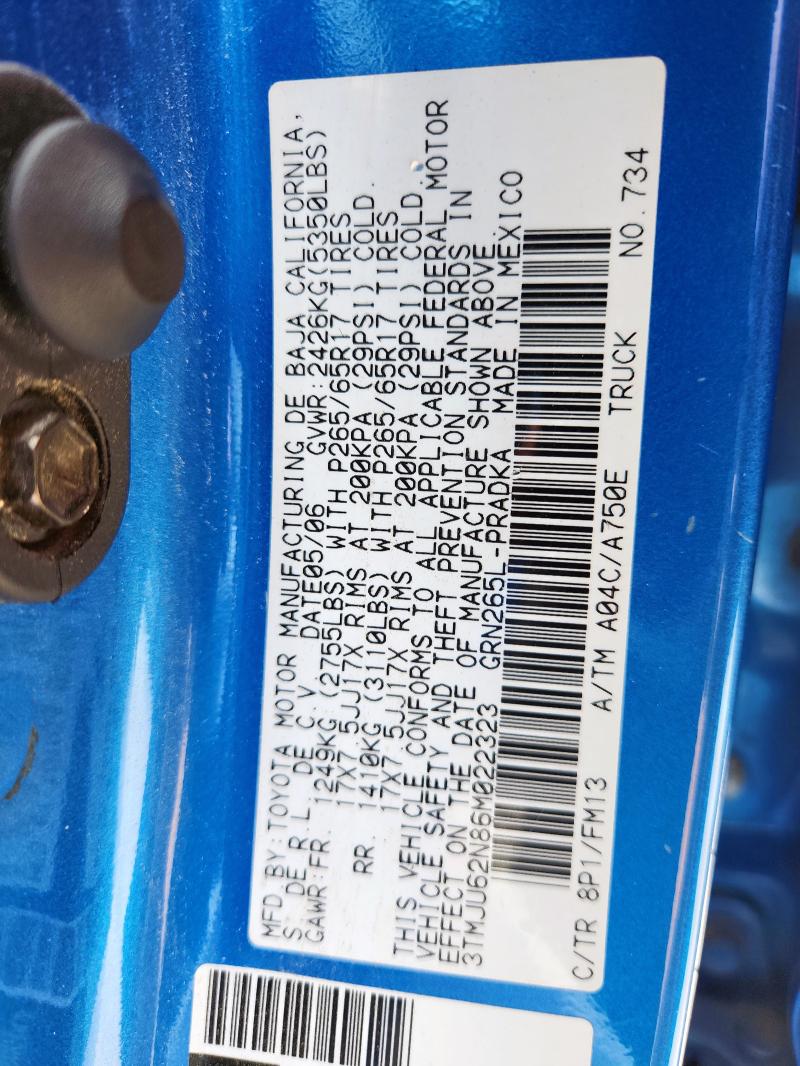 3TMJU62N86M022323 - 2006 TOYOTA TACOMA DOUBLE CAB PRERUNNER BLUE photo 12