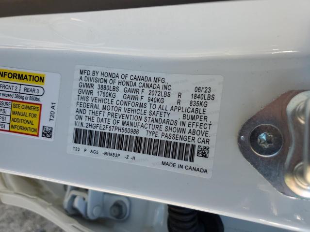 2HGFE2F57PH560986 - 2023 HONDA CIVIC SPORT 白色 照片 13