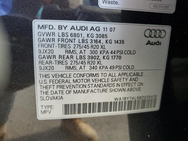 WA1BY74L58D035436 - 2008 AUDI Q7 3.6 QUATTRO PREMIUM CHARCOAL photo 13