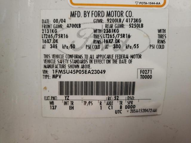 1FMSU45P05EA23049 - 2005 FORD EXCURSION EDDIE BAUER WHITE photo 13